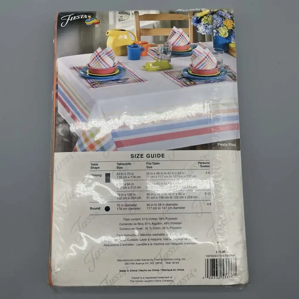 NOS Vintage Fiesta Tablecloth 60 x 102 Oblong Plaid Deadstock NIP